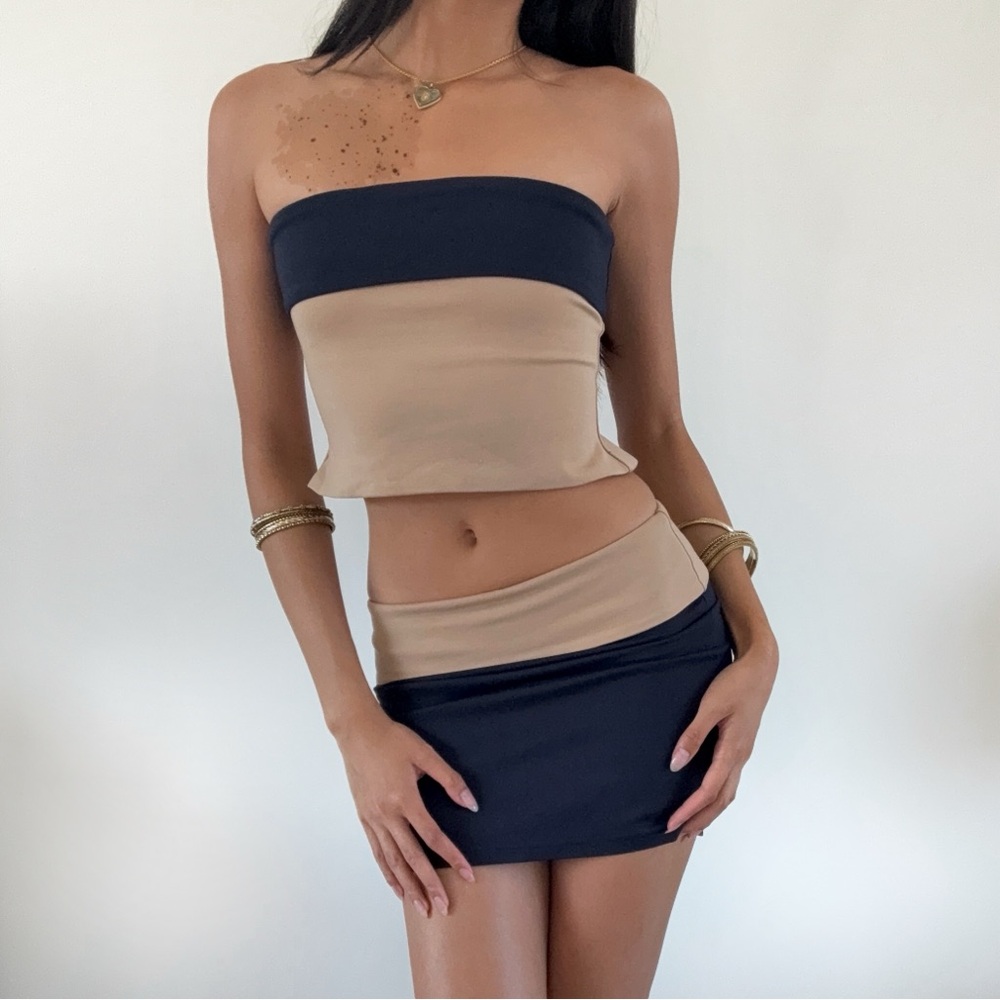 Tiger Mist Two-Tone Strapless Top and Skirt Set